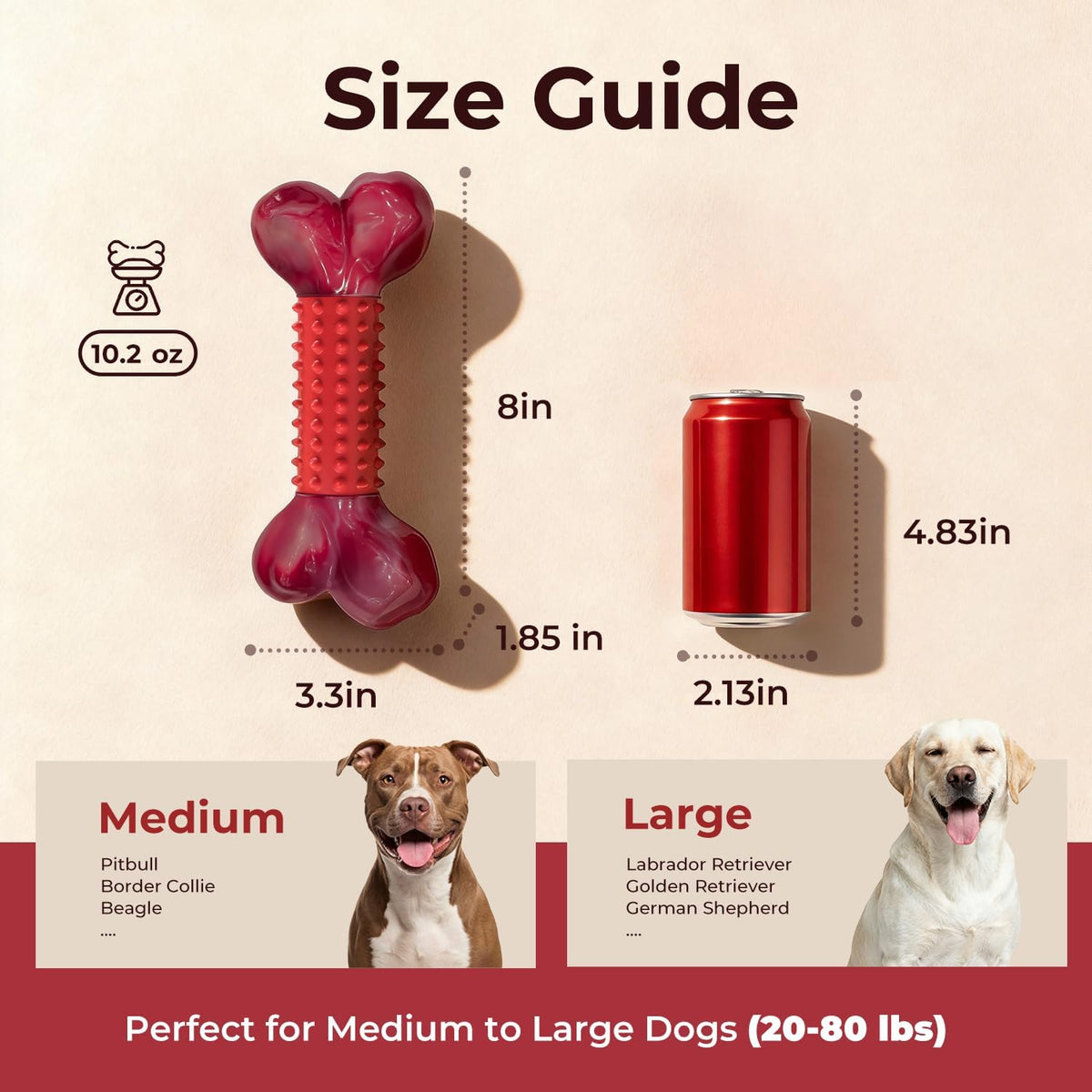 Tough Dog Toys for Aggressive Chewers: Beef Flavored Long Lasting Dog Bones for Large Dogs, Indestructible Dog Chew Toys to Keep Them Busy, Large Dog Toys for Medium & Large Breed, Red