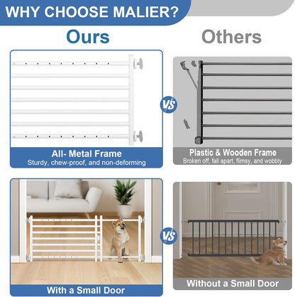 Malier Indoor Dog Gate with Door, 26-41" Extra Wide Full Metal Pet Gate Short Dog Gate for Stairs, Pressure Mount 10'' Tall Small Puppy Low Gate Easy Step Over for Doorways