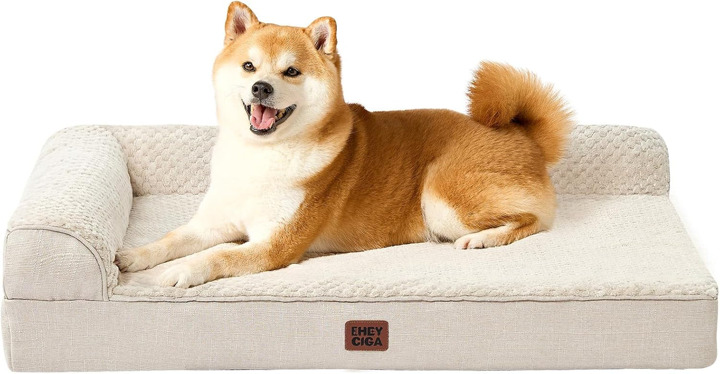 EHEYCIGA Orthopedic Dog Bed Medium Size Dogs, Memory Foam Dog Bed with Washable Removable Cover, Waterproof Pet Sofa Couch for Crate with Nonskid Bottom, 30x20x6, Grey