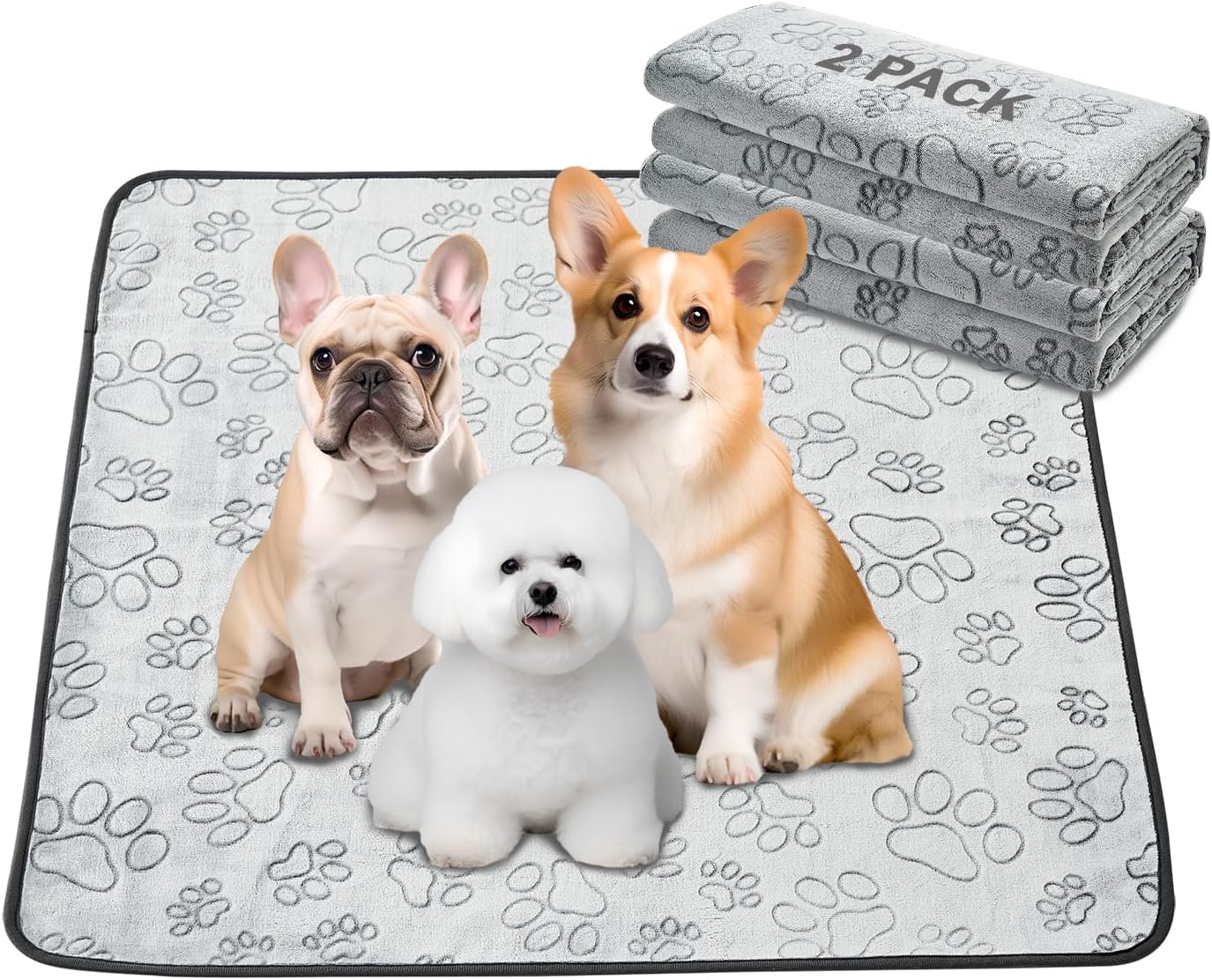Qeils Reusable Puppy Pads, 2 Pack Washable Pee Pads for Dogs, Waterproof Non Slip Wee Wee pad, Absorbent and Leakproof Training Mats for Potty, Crate, Playpen, Bed, Sofa, 18"x 24"