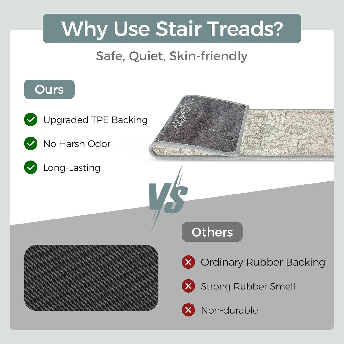 sarben Non Slip Stair Treads for Wooden Steps 15PCS - 8"x30" Indoor Safety Carpet, Edging Mats with TPE Adhesive Backing, Pet and Elderly Friendly Stair Rugs (Taupe) - Colors B