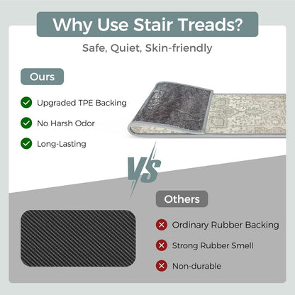 sarben Non Slip Stair Treads for Wooden Steps 15PCS - 8"x30" Indoor Safety Carpet, Edging Mats with TPE Adhesive Backing, Pet and Elderly Friendly Stair Rugs (Taupe) - Colors B