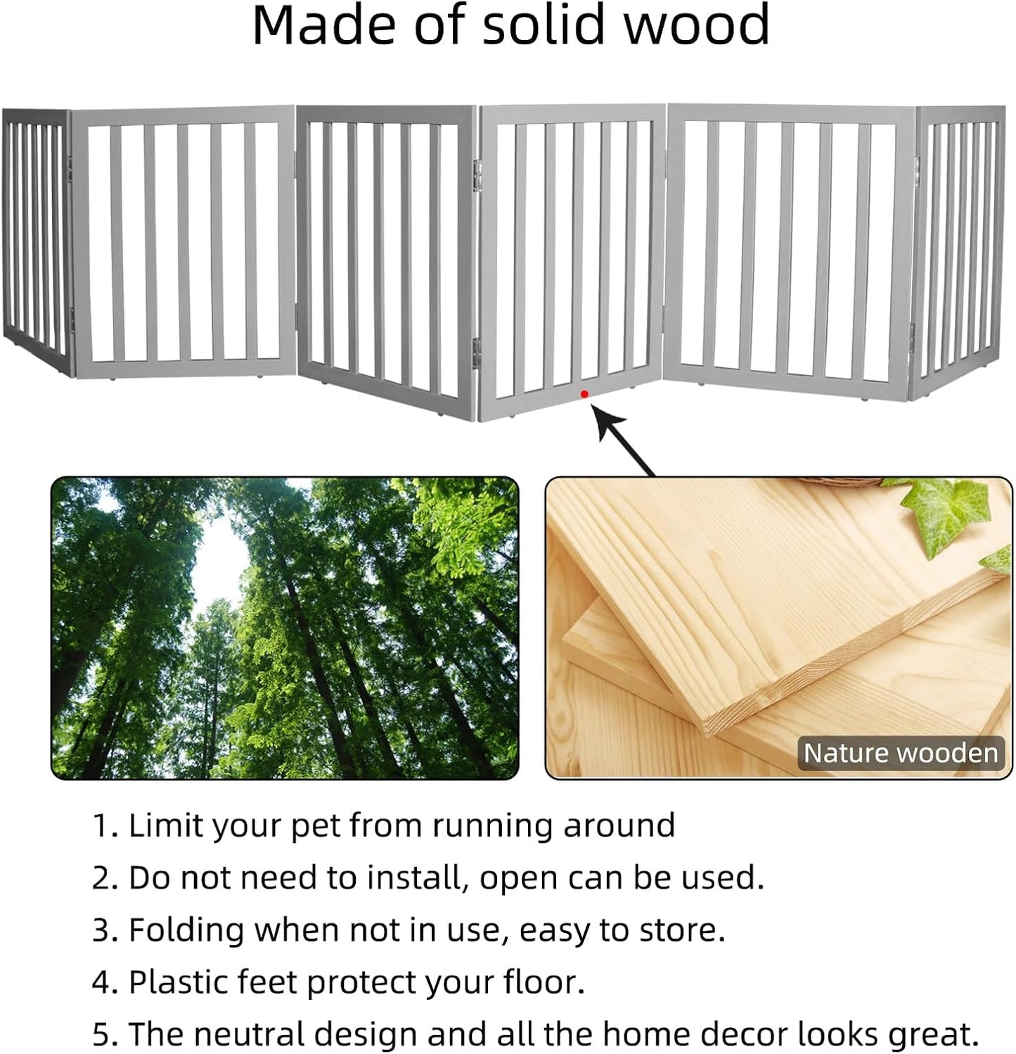 ZJSF Freestanding Indoor Dog Gate for House Foldable Wood Brown Puppy Gate for Doorways Pet Gate for Stairs Extra Wide Pet Fence 24" Height 2 Panels