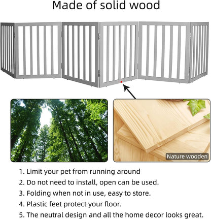 ZJSF Freestanding Indoor Dog Gate for House Foldable Wood Brown Puppy Gate for Doorways Pet Gate for Stairs Extra Wide Pet Fence 24" Height 2 Panels
