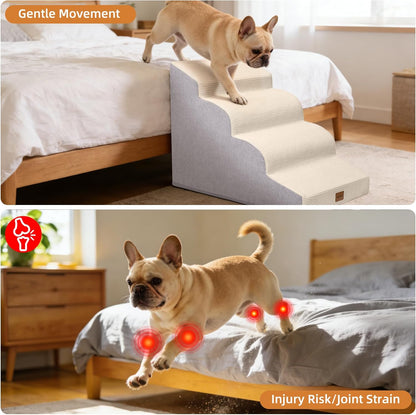 Dog Stairs for Small Dogs and Cats, 15.7" H, 3-Step Curved Pet Ramp for Couch Sofa and Chair, Non-Slip Medium Pet Steps with High Density Foam, Beige