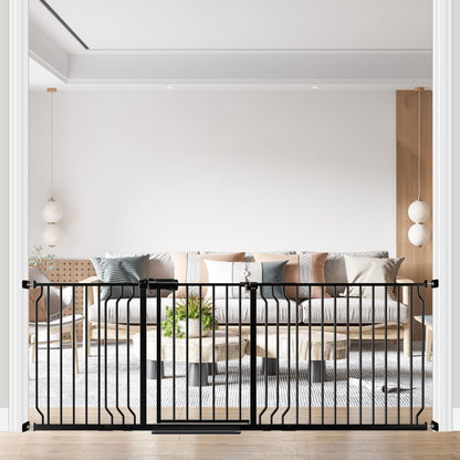Extra Wide Baby Gate with Door, 52.76~62.2 Inch Wide Presure Mounted No Drill Metal Auto Close Child Gate for Stair Doorway - Indoor Outdoor Safty Gate for Toddler Dog Doggie, Black