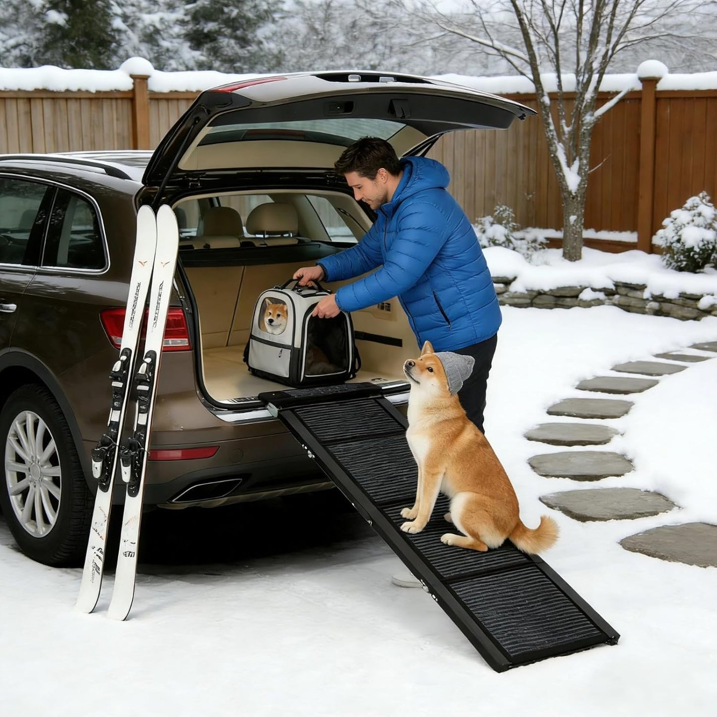 Garvee 20" Extra Wide Folding Dog Ramp for Car, 71" Long Heavy Duty Non-Slip Portable Pet Ramp, Large Dogs Up to 250 lbs, Outdoor & Indoor Use
