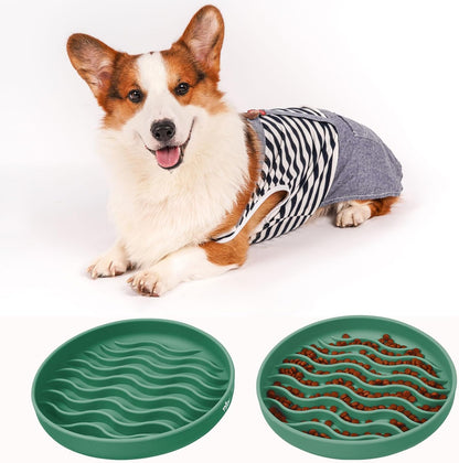 Slow Feeder Dog Bowls, Silicone Food Bowl Anti-Gulping, Pets Puppy Slow Feeder with Suction Cups, Dishwasher Microwave Safe for All Small Medium Dogs, Wave Design Blue