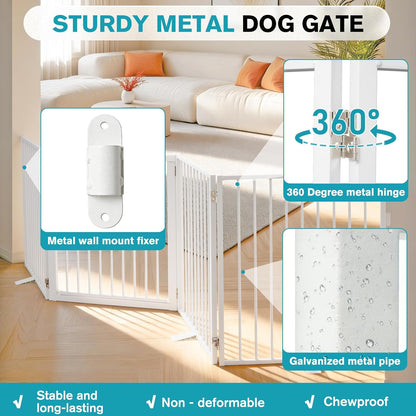 Snagle Paw Extra Wide Dog Gate,Free Standing Dog Fence with Door, Up to 104 Inch Wide Pet Gate with Support Feet for Stairs, Hallways, Doorways, Yard (Black, 4 Panels)