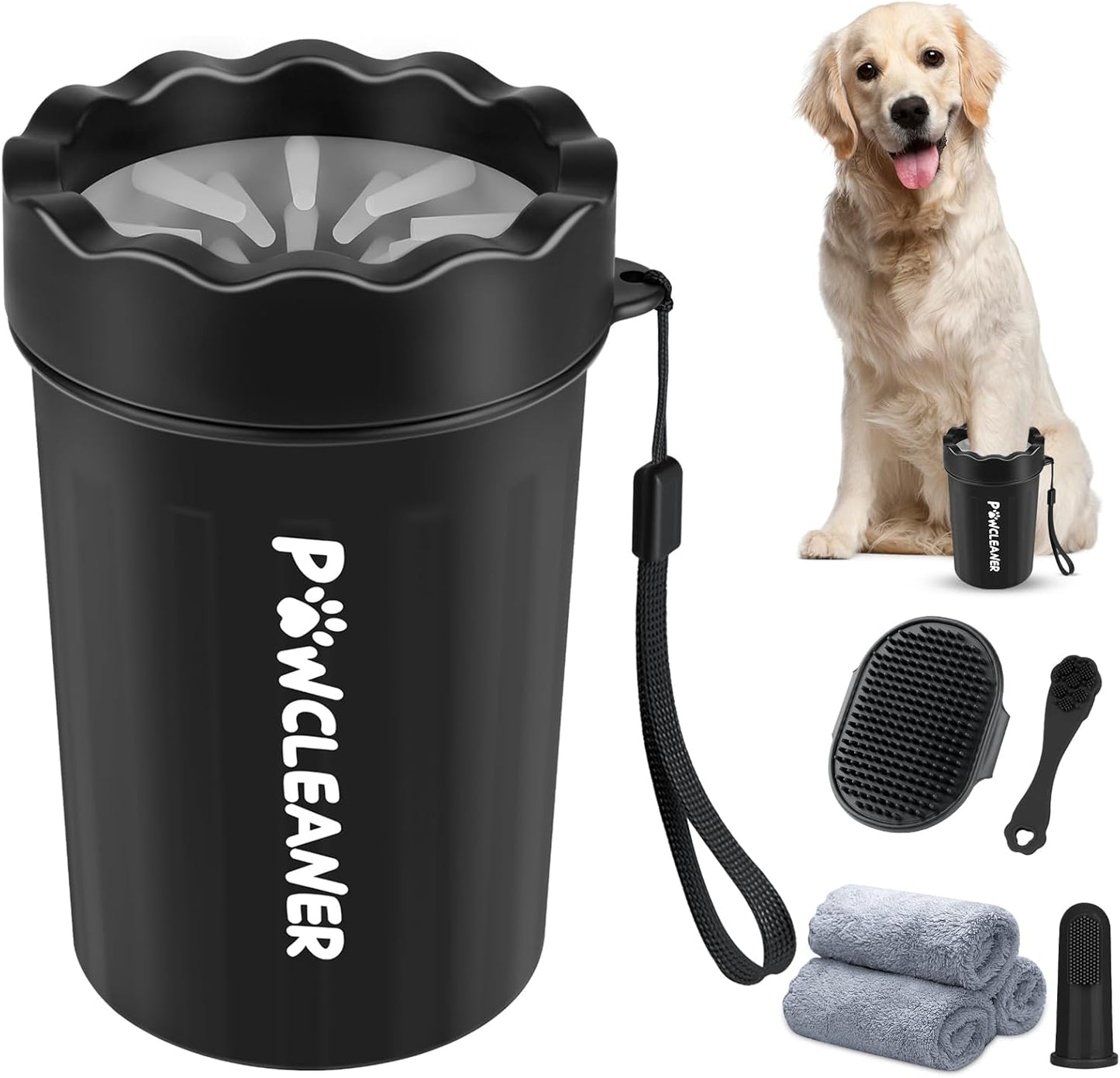 Professional 7 in 1 Dog Paw Cleaner for Dogs & Cats - Includes 1 Portable Paw Washer, 1 Bath Brush, 2 Dog Toothbrushes and 3 Absorbent Towels Note: Fits Paws up to 2 Inches Wide (Small, Blue)