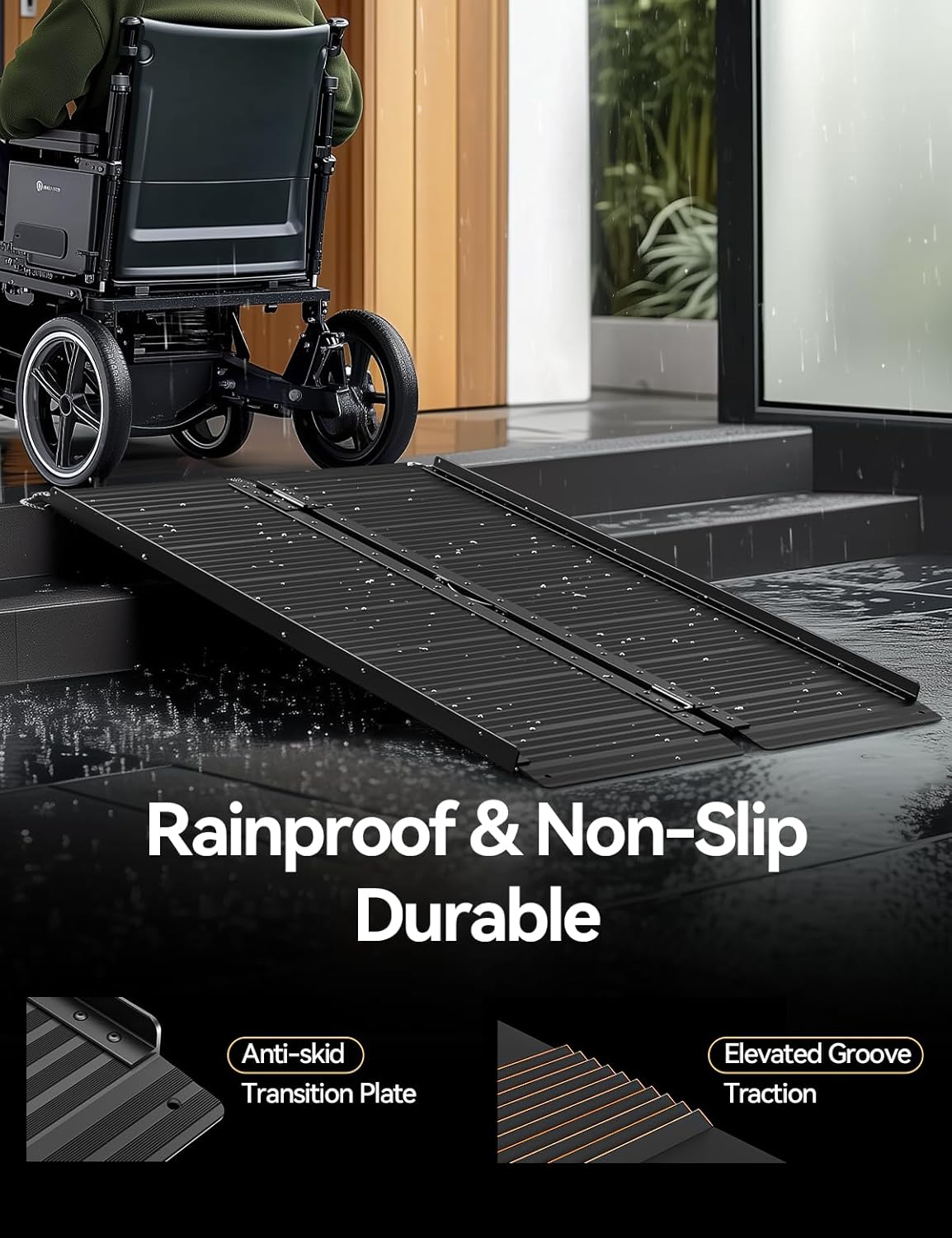 FACHNUO 2 Feet Portable Wheelchair Ramp, Non-Skid Aluminum Handicap Ramps with Handle, Folding Threshold Wheel Chair Ramp for Home Steps, Stairs, Entry, Doorways, Applicable Height 2-6 inches
