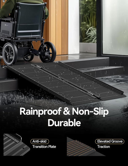 FACHNUO 2 Feet Portable Wheelchair Ramp, Non-Skid Aluminum Handicap Ramps with Handle, Folding Threshold Wheel Chair Ramp for Home Steps, Stairs, Entry, Doorways, Applicable Height 2-6 inches