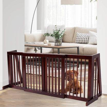 PETSITE Free Standing Retractable Wooden Dog Gate Indoor, 28-80 Inches Adjustable Pet Gate for Doorways, Stairs, Hallway, Kitchen, Easily Crossable with One Step, Ideal for Small & Medium Sized Dogs
