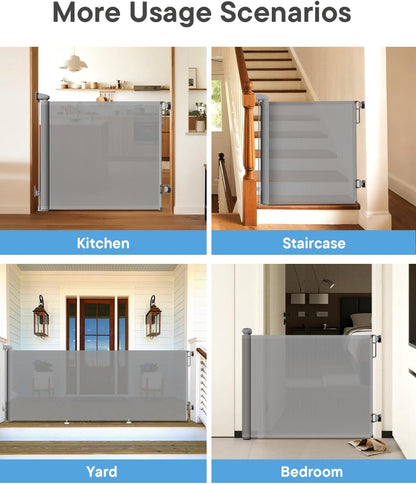 Retractable Baby Gate - 55" Wide Mesh Pet Gate with Anti-Crawling Hook, Safety Lock, One-Hand Operation, 34" Tall Baby Gate for Stairs, Doorways, Hallways, Garage, Indoor Outdoor, Black