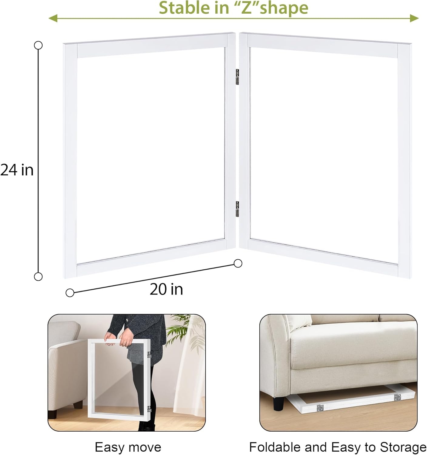 LZRS Clear Dog Gate for Indoor Use - Transparent Pet Fence with Solid Hardwood and Plastic Board, Stylish & Durable freestanding Pet Gate for Doorways, Stairs and Hallways-2 Panel Cherry