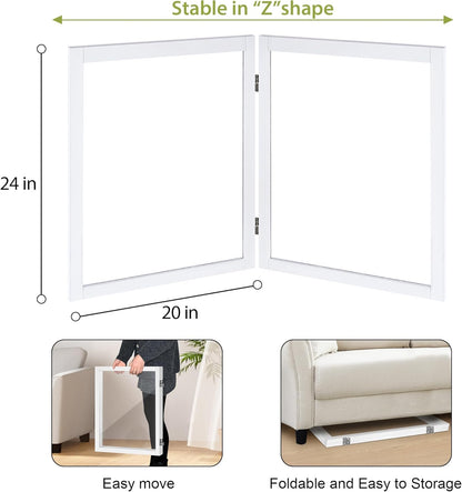 LZRS Clear Dog Gate for Indoor Use - Transparent Pet Fence with Solid Hardwood and Plastic Board, Stylish & Durable freestanding Pet Gate for Doorways, Stairs and Hallways-2 Panel Cherry
