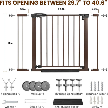 Baby Gate for Stairs, 29.7-40.6" Auto Close Dog Gate Indoor for Doorways, Dual-Lock Design, Adjustable Pet Gate No Drilling with Walk Thru Door for Hallways, Stroller Friendly, Black