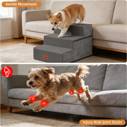 Dog Stairs for Small Dogs, 13.5" H, 3-Step Pet Steps for Couch Sofa and Chair, Non-Slip Balanced Pet Ramp for Medium Cats,Indoor Dog Ladder, Grey