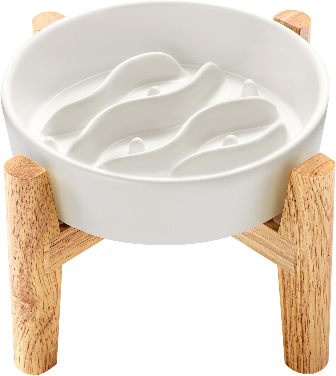 Ceramic Slow Feeder Dog Bowls for Medium and Large Dogs, 2.0 Cups Dog Slow Feeder for Fast Eater, 30oz, 8in, White
