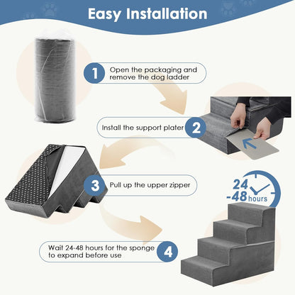 DUMOS Dog Stairs for Small and Medium Dogs, 3-Step Pet Steps with High-Density Foam, Indoor Non-Slip Pet Ramp for Puppy and Older Dogs Cats, Dog Bed Stairs for Couch and Sofa, Grey