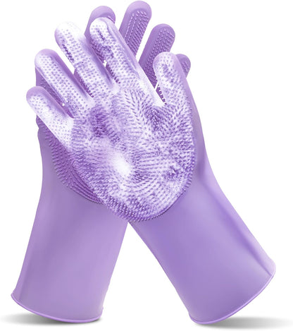 Pet Grooming Gloves—Heat Resistant Dog Washing Gloves with High-Density Teeth, Dog Bath Scrubber with Enhanced Five Finger Design, Silicone Gloves for Dogs and Cats Bathing, Massage (Blue)