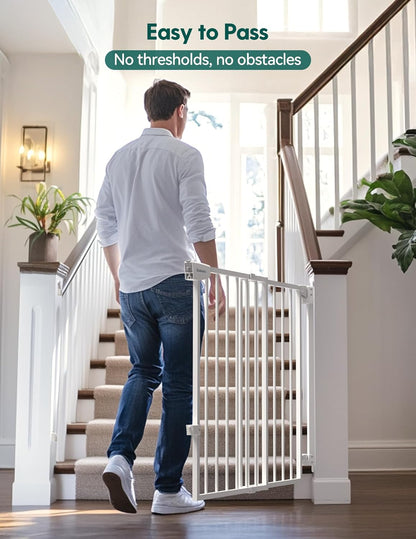 Babelio 29.7-46.5" No Bottom Bar Baby/Dog Gate for Stairs, House and Doorways, Auto Close Safety Pet Gates with Large Walk Thru Door, Hardware Mount, Black