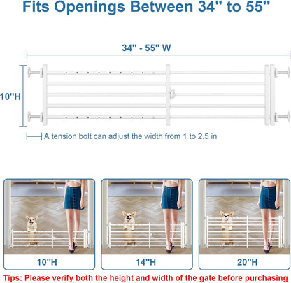 Malier Indoor Dog Gate with Door, 26-41" Extra Wide Full Metal Pet Gate Short Dog Gate for Stairs, Pressure Mount 10'' Tall Small Puppy Low Gate Easy Step Over for Doorways