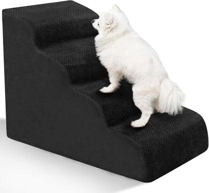Dog Stairs for Small Dogs - High Density Foam Dog Ramp, Extra Wide Pet Steps with Non-Slip Bottom for High Beds, Couche and Sofa, Best for Pet Injured, Older Dogs Cats (Grey, 4 Steps)