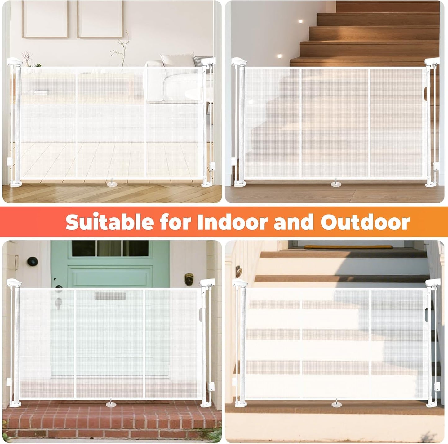 19.7ft Retractable Baby Gates Dog Gate - 236" Extra Wide Expandable Child Safety Gate,37" Tall Toddler Pet Mesh Gate with Reinforced Strips for Doorways,Stairs,Hallways,Outdoor & Indoor Large Openings