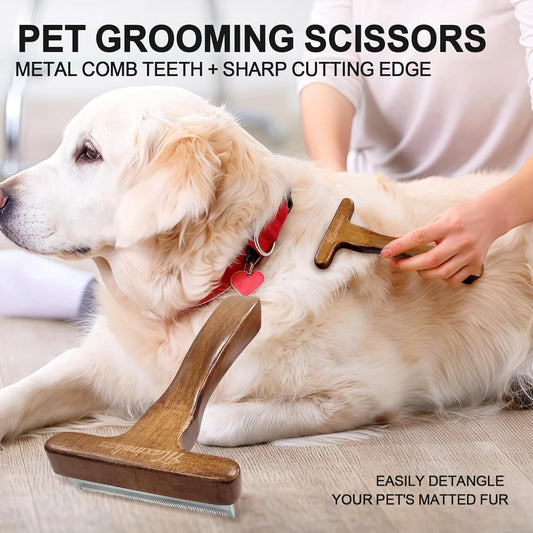 MaximiLian Medium Pet Deshedding Brush with Solid Wood Handle Deshedding Dog Brush for Shedding Undercoat Rake Pet Grooming Tool for Dogs and Cats Remove Loose Hair Mats Knots Tangles