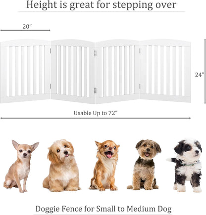 PAWLAND Wooden Freestanding Foldable Pet Gate for Dogs, 24 inch 4 Panels Step Over Fence, Dog Gate for The House, Doorway, Stairs, Extra Wide (White, 24" Height-4 Panels)