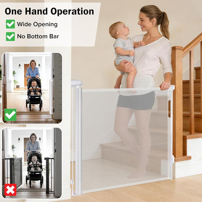Retractable Baby Safety Gate, 33.8" Tall Extends to 55" Wide, Dual Lock, Adjustable Mounting, Extendable Pet Gate for Hallways, Stairs, Indoor & Outdoor（Black）