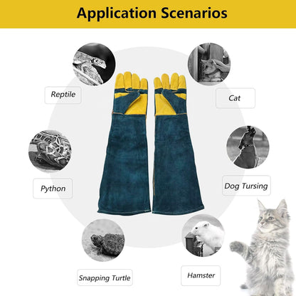 Animal Handling Gloves - 60CM Durable Bite & Scratch Resistant Gloves for Bathing, Grooming, Welding, Handling Dogs, Cats, Birds, Snakes, Parrots, Lizards, Reptiles