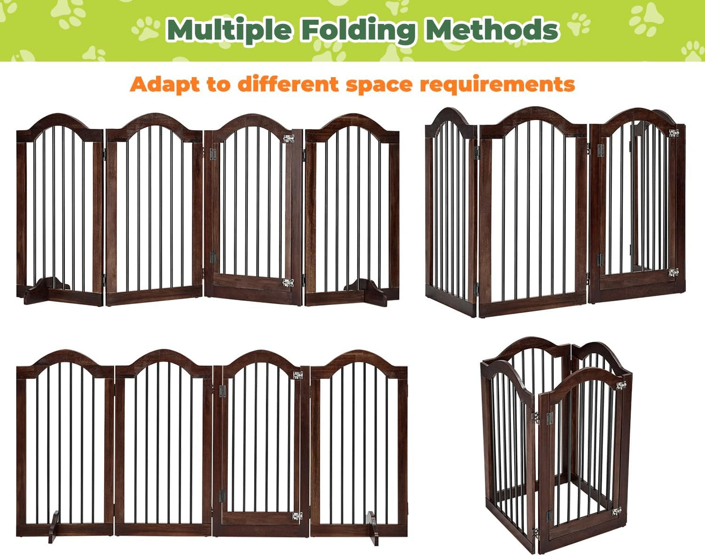 PrimeZone 144" Extra Wide Dog Gate - 36" Tall 6-Panel Solid Acacia Wooden Freestanding Puppy Gates with Door, Foldable Indoor Pet Fence for Doorways, Stairs, Support Feet Included, Brown