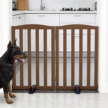 Freestanding Dog Gate Indoor,Doggie Gate Foldable Dog Gates for Doorways,Stairs or Hallways, Wooden White Pet Gate for the House, Pet Fence with Support Feet Included,24 "Height-4 Panels