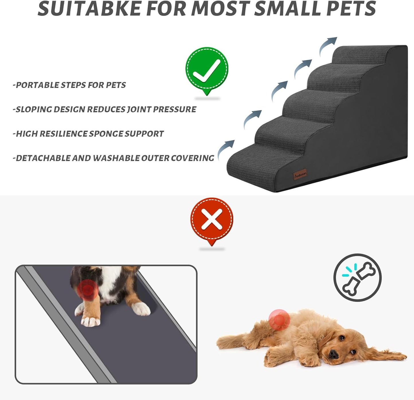 Aodisman 3-Step Dog Ramp and Stairs for Sofa and Chair - Non-Slip Sturdy Pet Steps for Small Dogs and Cats,15.7" H,Grey