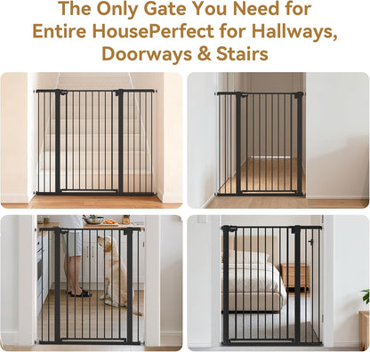 43 inch Tall Safety Dog Gate Adjustable 29.7-45.2 inch Extra-Wide Metal Pet Gate Drill-Free Pressure-Mount Installation kit Self-Closing Cat Gate for Stairwells、Doorways（White）