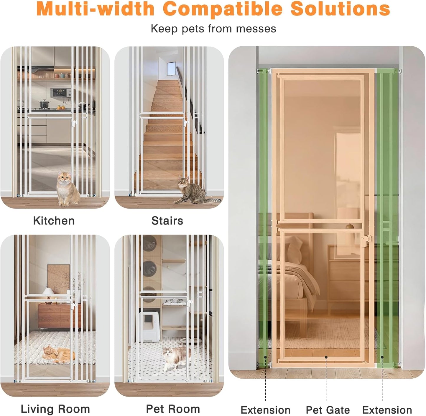 78.7" Extra Tall Transparent Cat Gate for Doorway, PC Board Clear Pet Gate with 27”-37” Adjustable Width, Pressure Mounted Dog Gate with Auto Locking, for Stairs/Kitchen/Hallways, No Drilling