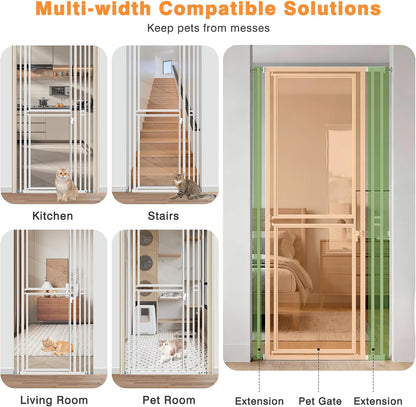 78.7" Extra Tall Transparent Cat Gate for Doorway, PC Board Clear Pet Gate with 27”-37” Adjustable Width, Pressure Mounted Dog Gate with Auto Locking, for Stairs/Kitchen/Hallways, No Drilling