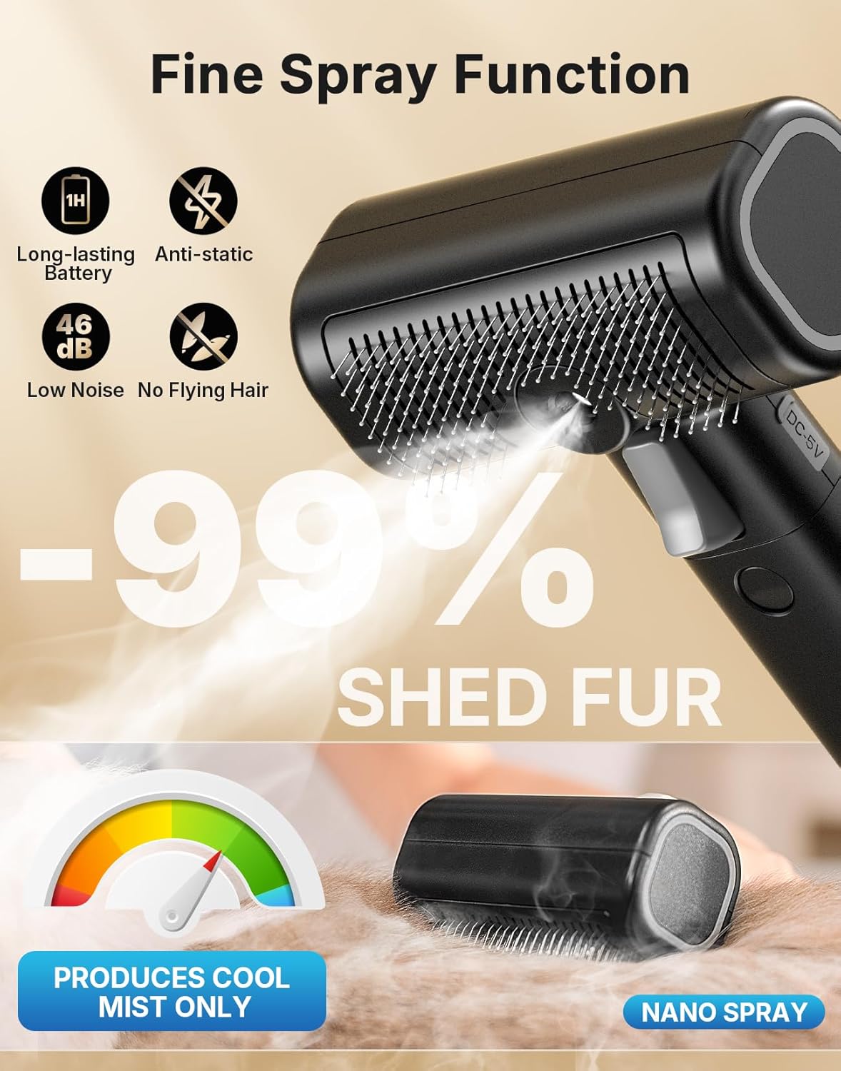 4-in-1 Cat Brush for Shedding, Undercoat Dog Grooming Rake for Deshedding Dematting, Hair Removal Comb Brush for Long & Short Haired Indoor Pets