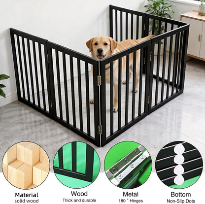 Dog Gate Indoor, Freestanding Dog Fence for The House, Doorways, Hallways,or Stairs,Pet Gate Foldable Wooden,Expandable 24" Height 3 Panels,White