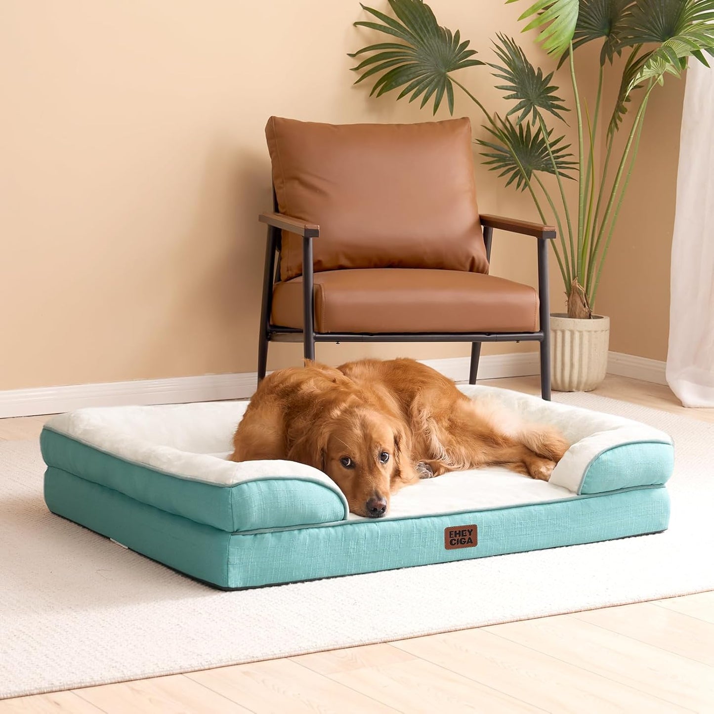 EHEYCIGA Orthopedic Dog Beds for Extra Large Dogs 44x32Inch, Waterproof Memory Foam XL Pet Bed with Sides, Non-Slip and Egg-Crate Foam Big Dog Couch Bed with Washable Removable Cover, Grey