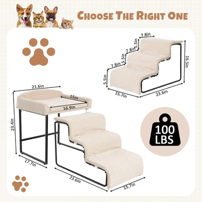 Stairs for Dogs to get on Bed 3-Step Pet Ramp for High Beds Sponge Dog Ramp Non-Slip Washable Cover The Sturdy Iron Frame with Anti-Slip Points Ideal for Small Dogs Cats Senior Pets with Joint Issues