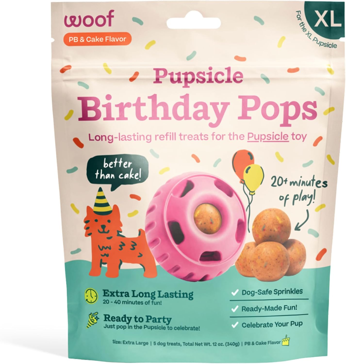 WOOF Pupsicle Refill Pops - Low-Mess Dog Snacks - with Peanut Butter and Beef - Dog Treats - Long Lasting - Large Pops - 7 Count