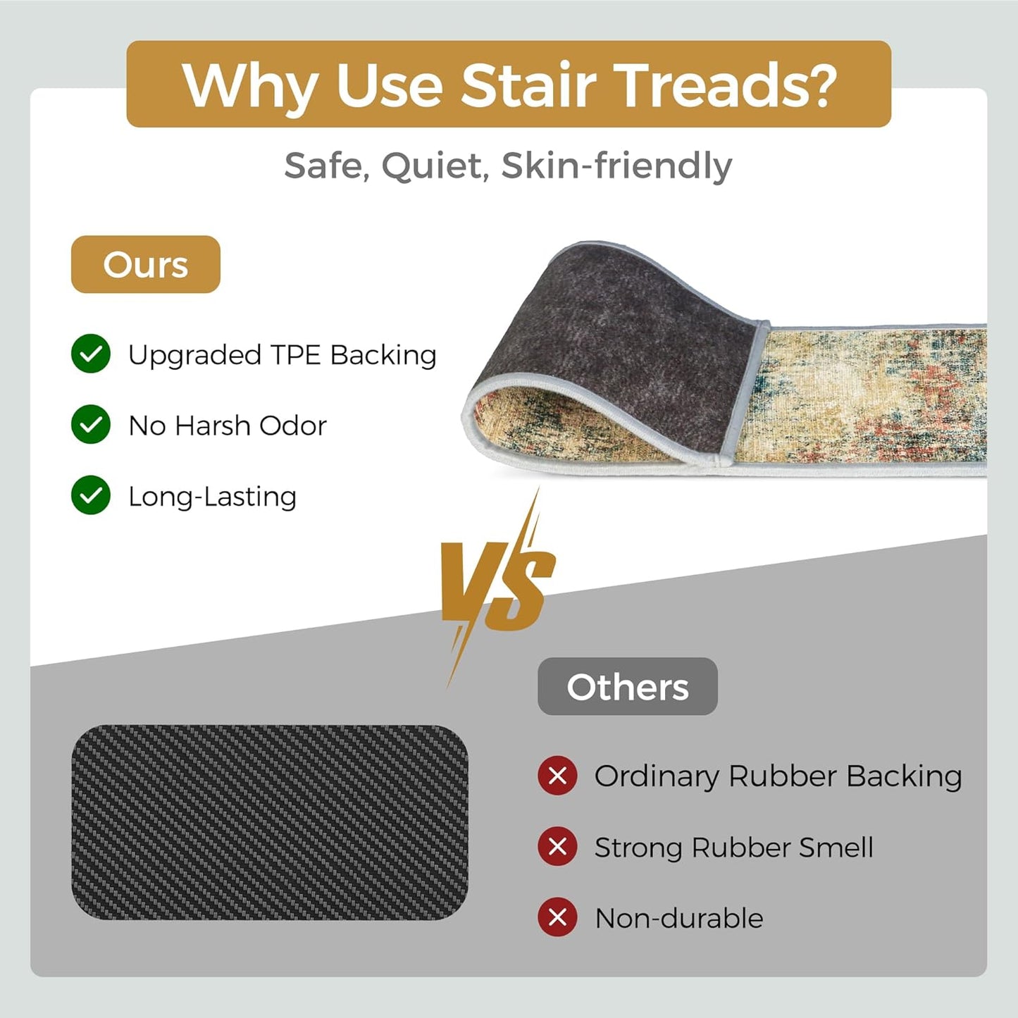 sarben Non Slip Stair Treads for Wooden Steps 15PCS - 8"x30" Indoor Safety Carpet, Edging Mats with TPE Adhesive Backing, Pet and Elderly Friendly Stair Rugs (Taupe) - Colors B