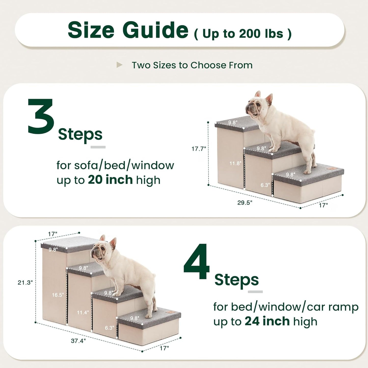 Love's cabin Dog Stairs with Storage 13" H, Foldable Pet Stairs for Small Medium or Large Dogs, Cat Puppy Steps Ramp with Zip up to 150 lbs, Solid Grey, 2 Steps