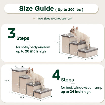 Love's cabin Dog Stairs with Storage 13" H, Foldable Pet Stairs for Small Medium or Large Dogs, Cat Puppy Steps Ramp with Zip up to 150 lbs, Solid Grey, 2 Steps