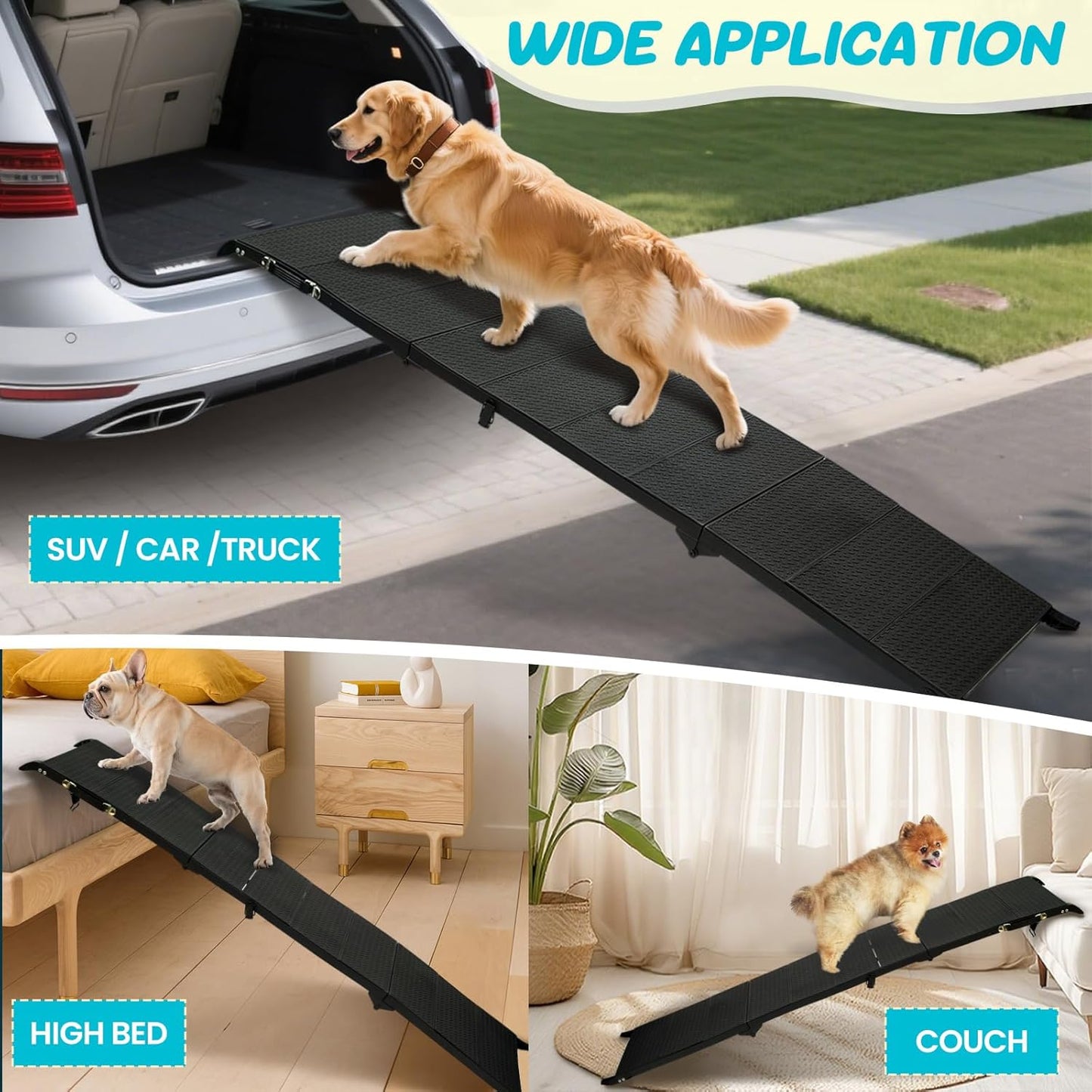 71" Long Dog Ramp for Car, Folding Pet Ramps for Large Dogs with Non-Slip Surface, Portable Dog Car Ramp for Car SUV & Truck Up to 350LBS