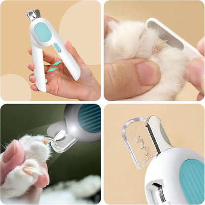 Odoland Cat Nail Clipper with LED Light and Nail File, Dog Claw Trimmer with Bright Light to Avoid Excessive Cutting - Pet Grooming Tool for Tiny Dog Cat Kitten Bunny Rabbit Pink