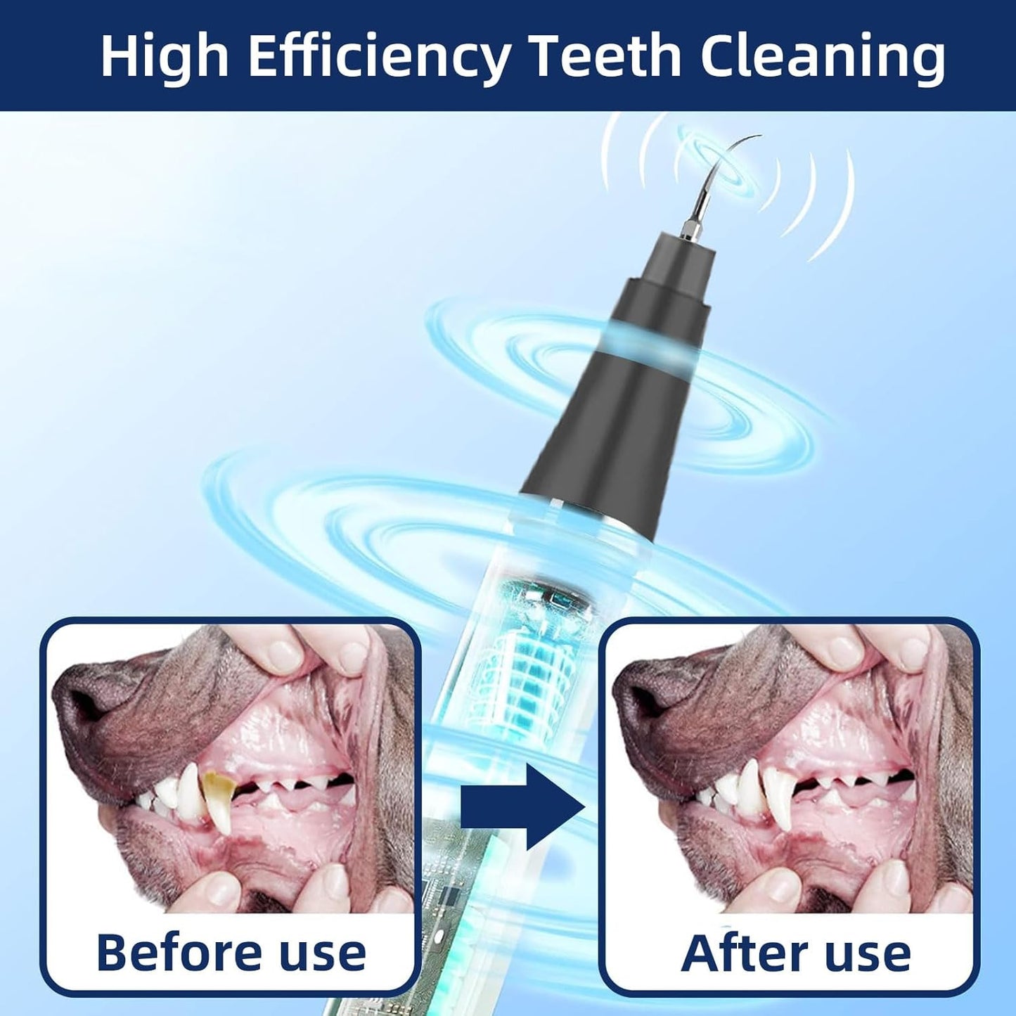 Plaque Remover for Teeth, Pet Ultrasonic Cleaner, Dog Plaque and Tartar Remover with LED Light, Dog Teeth Cleaning Dental Care Kit for Tartar and Stains, Suitable for Dogs and Cats (Black)